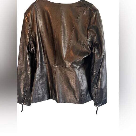 100% Lamb Skin Black/Dark Red Moto Jacket Size 2X - Picture 5 of 10